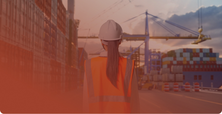 Port worker overlooking a cargo terminal